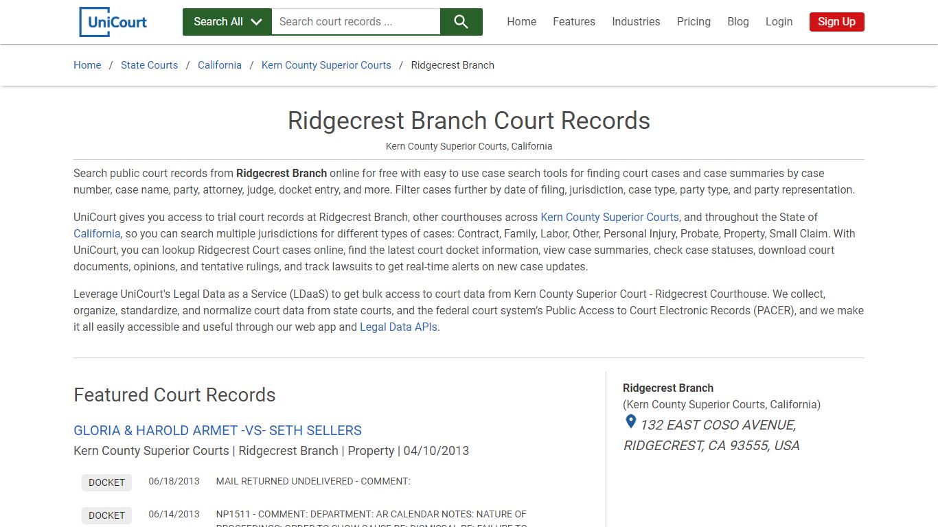 Ridgecrest Branch Court Records | Kern | UniCourt